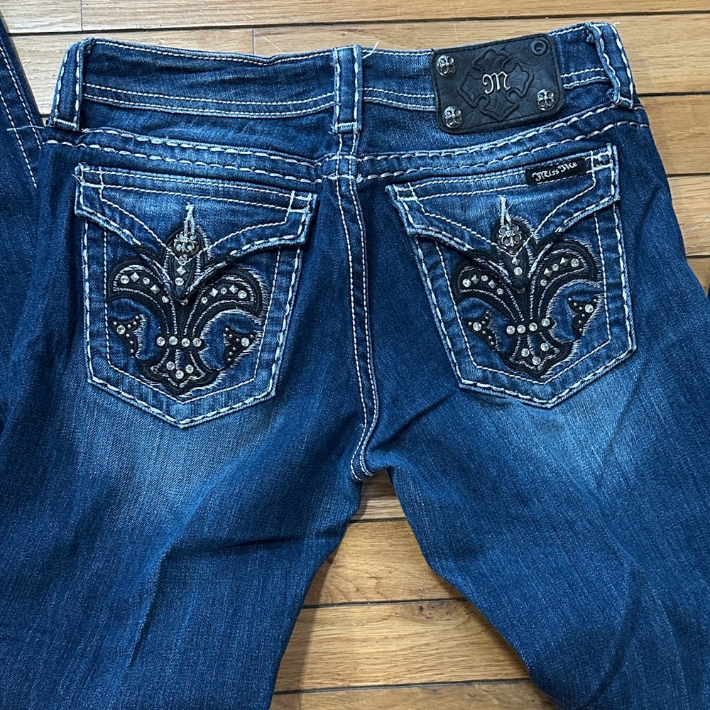 Miss Me Dark Blue Boot Cut Jeans with Embellished Pockets